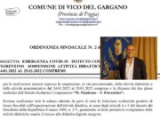 Vico del Gargano, causa Covid il sindaco sospende le attività scolastiche